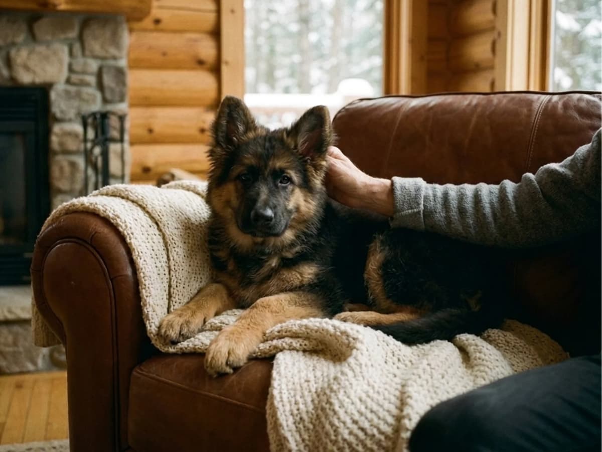 A pet owner reading a visit recap on their phone with a cat in their lap.